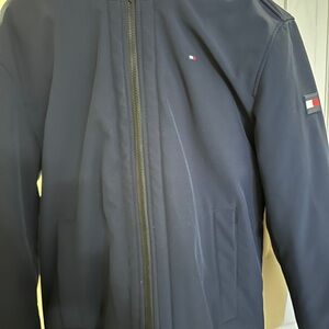 Tommy Hilfiger Men's Navy Zip-Up Bomber Jacket with Signature Flag